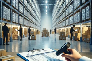 DALL·E 2024-12-02 22.09.05 - A realistic and grounded photograph-style image representing 'accurate inventory management' in a logistics warehouse. The scene includes rows of labe